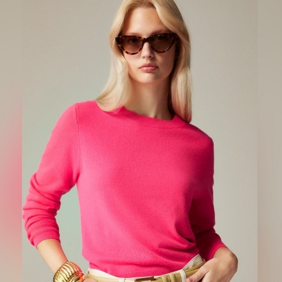 J. Crew Cashmere Classic Fit Crewneck Sweater Bright Pink L - Picture 1 of 14